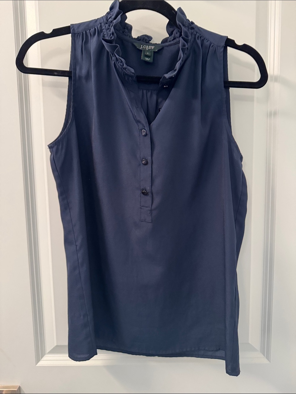 J. Crew Navy Ruffle-Neck Sleeveless Button Placket Camisole